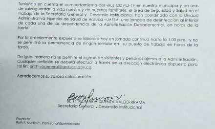 Alerta en la Gobernación de Arauca por posibles casos de covid-19