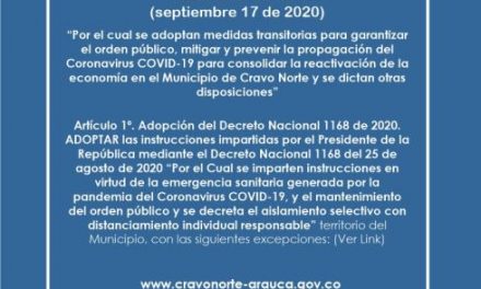 El municipio de Cravo Norte vuelve a abrir sus puertas, luego de varios meses en confinamiento